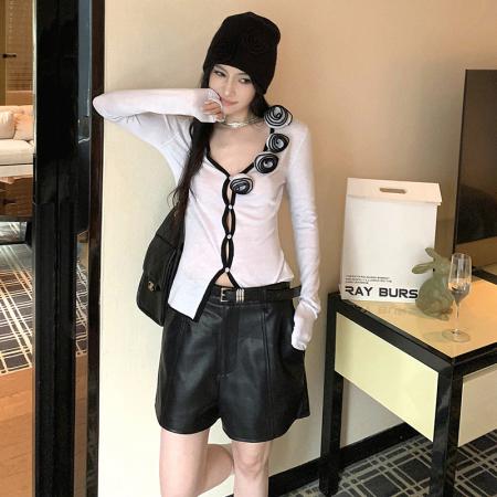 FA41146# 立体花朵软糯长袖针织衫女早秋修身显瘦开衫上衣 服裝批發女裝批發服飾貨源