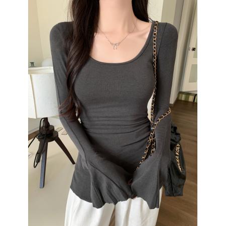 FA41155# 纯棉秋装长袖T恤女收腰喇叭袖 服裝批發女裝批發服飾貨源