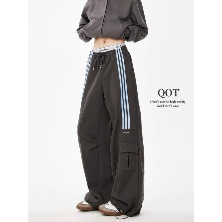 FA41230# 美式hiphop三条杠休闲运动裤男女新款宽松多口袋阔腿工装卫裤 服裝批發女裝批發服飾貨源