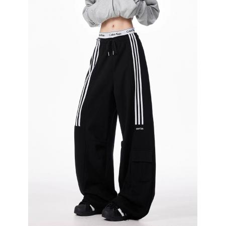 FA41230# 美式hiphop三条杠休闲运动裤男女新款宽松多口袋阔腿工装卫裤 服裝批發女裝批發服飾貨源
