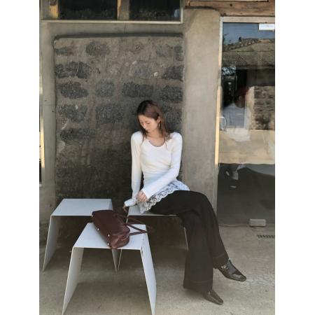 FA41252# 红人馆长袖打底衫女早秋新款白色蕾丝t恤修身韩系漂亮小上衣 服裝批發女裝批發服飾貨源