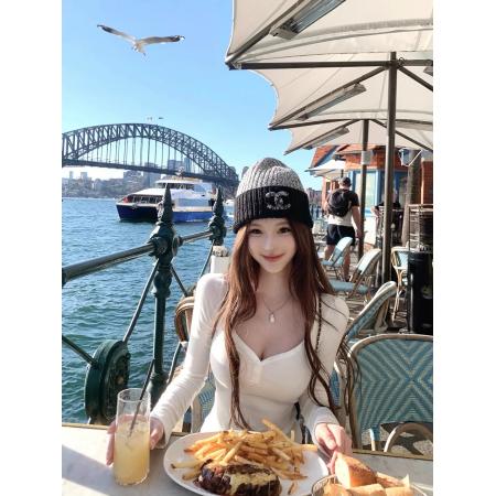 FA41255# 嫩妹天菜囤桃心领修身t恤女秋冬磨毛长袖上衣 服裝批發女裝批發服飾貨源