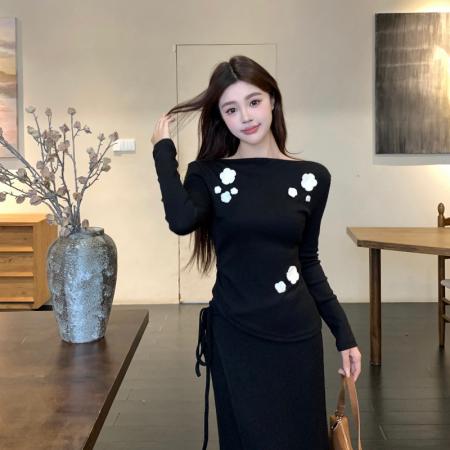 FA41284# 大码女装秋季套装温柔风上衣重工花朵设计大方女装裙子 服裝批發女裝批發服飾貨源