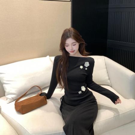 FA41284# 大码女装秋季套装温柔风上衣重工花朵设计大方女装裙子 服裝批發女裝批發服飾貨源