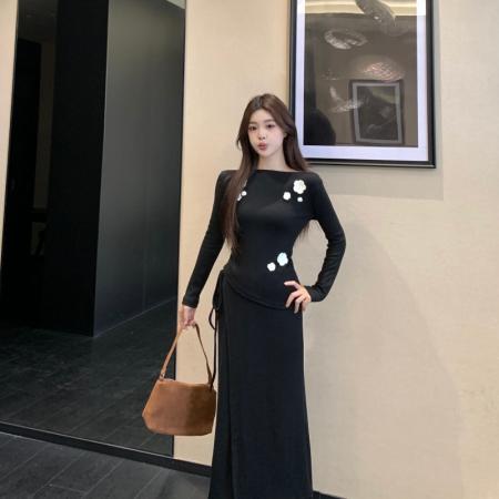 FA41284# 大码女装秋季套装温柔风上衣重工花朵设计大方女装裙子 服裝批發女裝批發服飾貨源