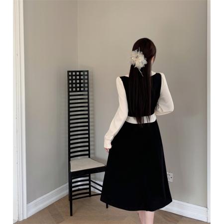 FA41285# 大码休闲通勤韩系假两件连衣裙胖mm蝴蝶花裙 服裝批發女裝批發服飾貨源