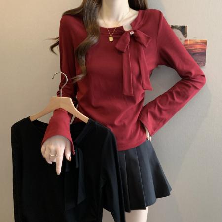 FA41288# 新款大码女装设计感法式显瘦百搭蝴蝶结别致上衣 服裝批發女裝批發服飾貨源
