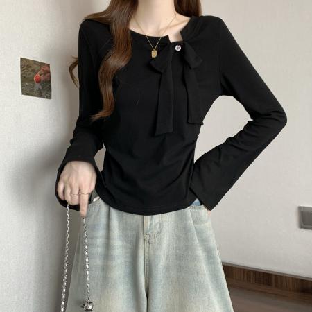 FA41288# 新款大码女装设计感法式显瘦百搭蝴蝶结别致上衣 服裝批發女裝批發服飾貨源