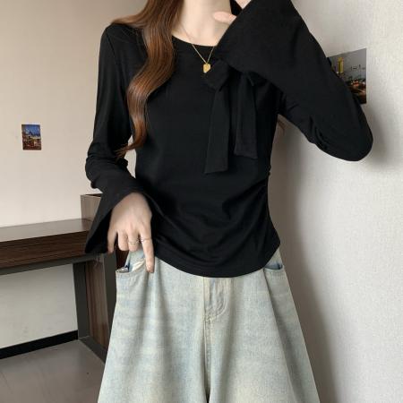 FA41288# 新款大码女装设计感法式显瘦百搭蝴蝶结别致上衣 服裝批發女裝批發服飾貨源