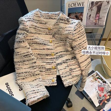 FA41310# 法式条纹小香风外套女秋冬新款名媛气质高级粗花加厚短款上衣 服裝批發女裝批發服飾貨源