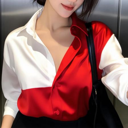 FA41335# 早秋高级感chic别致上衣阔太太洋气高贵法式小资醋酸缎面拼色衬衫 服裝批發女裝批發服飾貨源