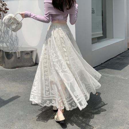 FA41350# 模特秋冬优雅蕾丝半身裙大摆A字裙叠穿内搭裙外穿仙女裙 服裝批發女裝批發服飾貨源