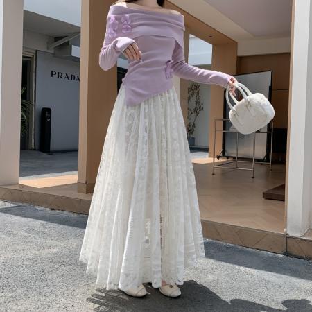FA41350# 模特秋冬优雅蕾丝半身裙大摆A字裙叠穿内搭裙外穿仙女裙 服裝批發女裝批發服飾貨源