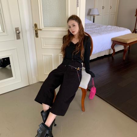 FA41358# 早秋纯欲风甜辣蕾丝拼接百搭修身显瘦小衫上衣女 服裝批發女裝批發服飾貨源