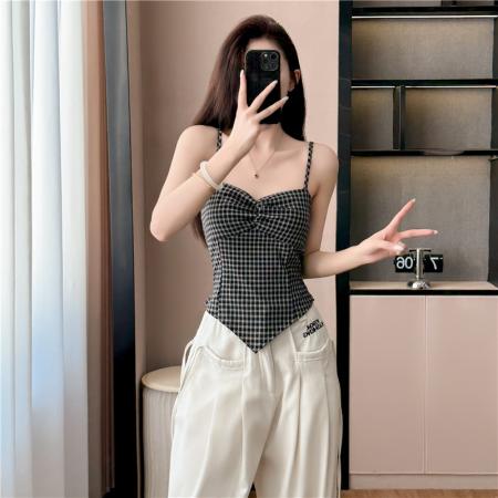 FA41407# 格子吊带+开衫两件套女秋季新款时尚针织上衣套装女外套 服裝批發女裝批發服飾貨源
