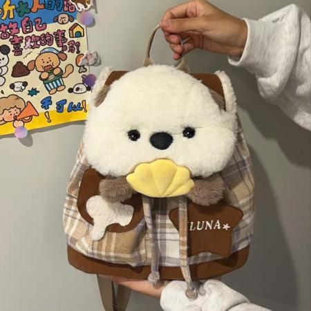 FA41448# 大容量小狗水獭双肩包毛绒少女可爱玩偶卡通学生书包  女包批发包包批发