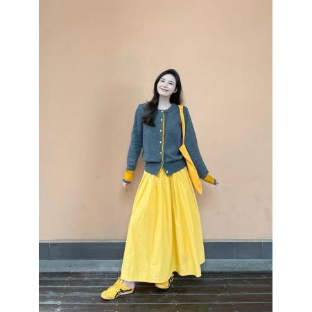 FA41526# 套装女秋季韩系温柔风拼接假两件开衫毛衣高腰半身裙两件套潮 服裝批發女裝批發服飾貨源