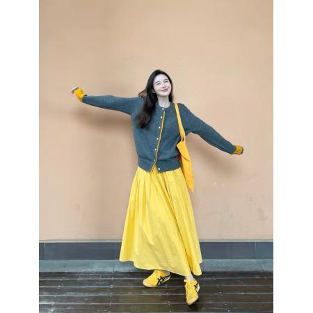 FA41526# 套装女秋季韩系温柔风拼接假两件开衫毛衣高腰半身裙两件套潮 服裝批發女裝批發服飾貨源