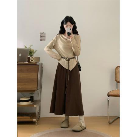 FA41534# 大码森谷小城禅意风显瘦荡领小衫+半身裙套装 服裝批發女裝批發服飾貨源