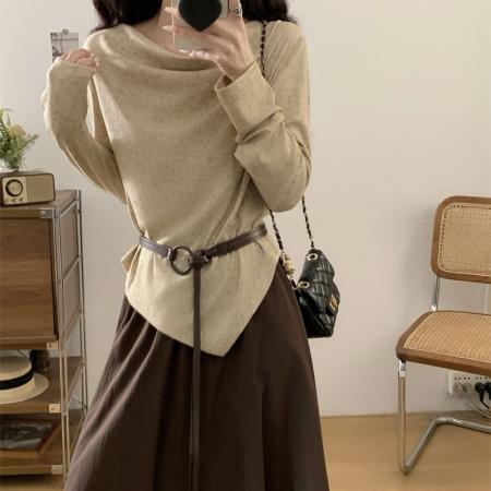 FA41534# 大码森谷小城禅意风显瘦荡领小衫+半身裙套装 服裝批發女裝批發服飾貨源