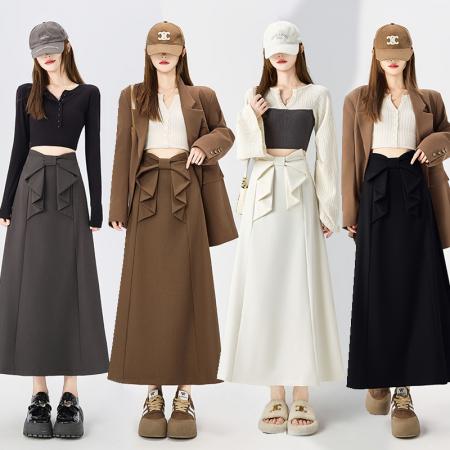 FA41552# 秋冬新款蝴蝶结西装半身裙女垂感显瘦高腰小个子a字长裙 服裝批發女裝批發服飾貨源