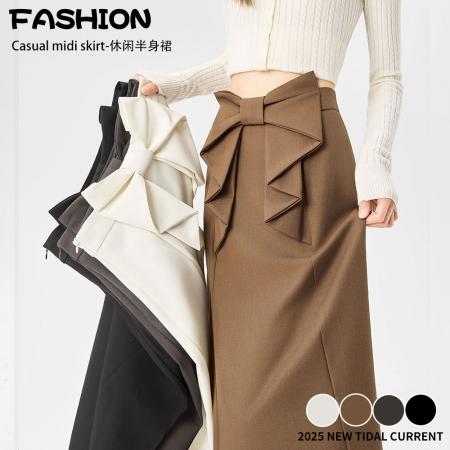 FA41552# 秋冬新款蝴蝶结西装半身裙女垂感显瘦高腰小个子a字长裙 服裝批發女裝批發服飾貨源