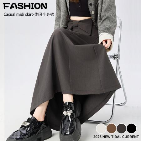 FA41552# 秋冬新款蝴蝶结西装半身裙女垂感显瘦高腰小个子a字长裙 服裝批發女裝批發服飾貨源