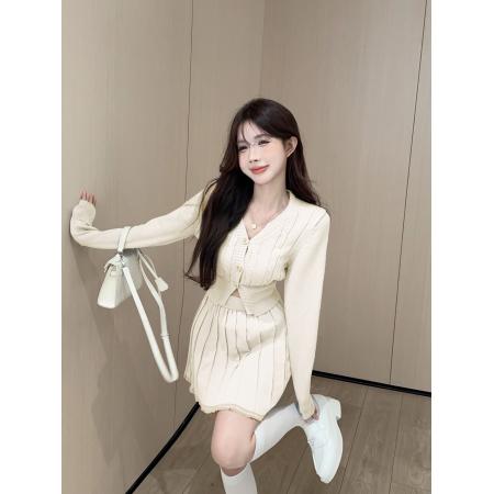 FA41562# 学院风针织套装裙法式上衣百褶半身裙子两件套 服裝批發女裝批發服飾貨源