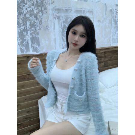 FA41563# 小香风轻奢毛毛流苏针织短款气质开衫外套 服裝批發女裝批發服飾貨源