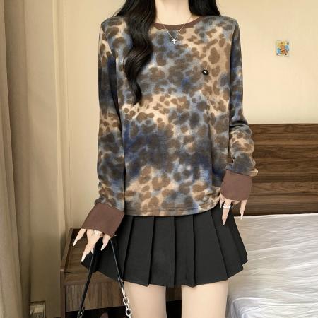 FA41566# 大码女装秋冬新款胖mm韩版时尚圆领豹纹长袖宽松打底上衣 服裝批發女裝批發服飾貨源
