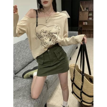 FA41576# 纯棉新款早秋宽松长袖T恤女纯欲设计感 服裝批發女裝批發服飾貨源
