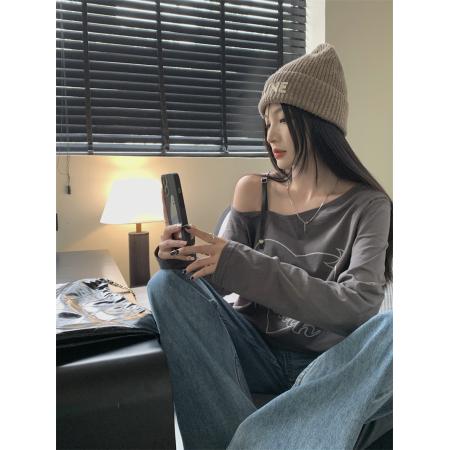 FA41576# 纯棉新款早秋宽松长袖T恤女纯欲设计感 服裝批發女裝批發服飾貨源
