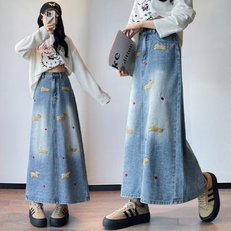 FA41578# 可爱小狗高腰半身裙休闲宽松遮肉显瘦百搭韩版大码女装230斤 服裝批發女裝批發服飾貨源