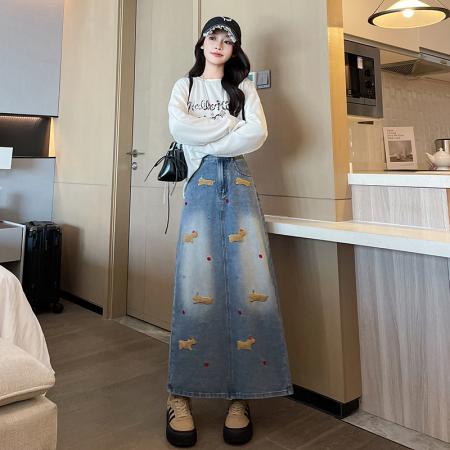 FA41578# 可爱小狗高腰半身裙休闲宽松遮肉显瘦百搭韩版大码女装230斤 服裝批發女裝批發服飾貨源