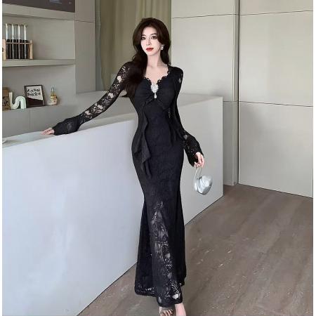FA41580# 新款修身显瘦包臀鱼尾裙年会长裙蕾丝连衣裙 服裝批發女裝批發服飾貨源