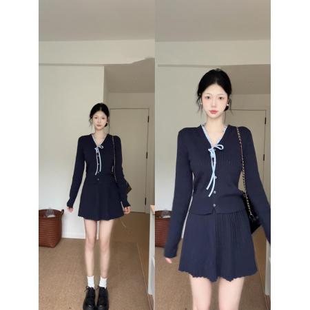 FA41584# 秋冬季针织套装女富家千金一整套穿搭高级感独特两件套 服裝批發女裝批發服飾貨源