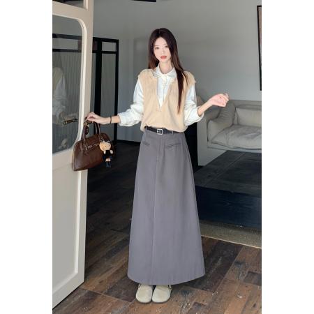 FA41585# 大码女装时尚套装秋季假两件针织上衣胖MM显瘦半身裙两件套 服裝批發女裝批發服飾貨源