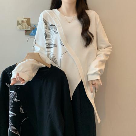 FA41594# 大码女装秋季新款宽松不规则拼接卫衣女设计感独特开叉上衣 服裝批發女裝批發服飾貨源