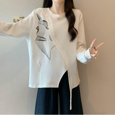 FA41594# 大码女装秋季新款宽松不规则拼接卫衣女设计感独特开叉上衣 服裝批發女裝批發服飾貨源