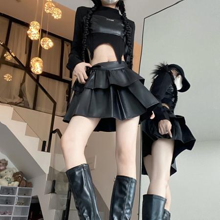 FA41603# 性感辣妹皮半身裙女秋冬韩版新款高腰显瘦蓬蓬短裙蛋糕裙子 服裝批發女裝批發服飾貨源