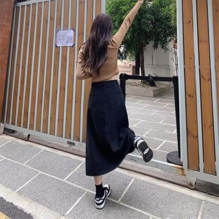 FA41608# 半身裙简约韩版休闲淑女宽松型A字裙长裙单排扣高腰夏季纯色 服裝批發女裝批發服飾貨源