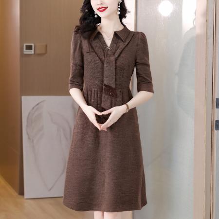 FA41611# 秋款咖色洋气时尚气质打底干练打底女士假两件连衣裙 服裝批發女裝批發服飾貨源