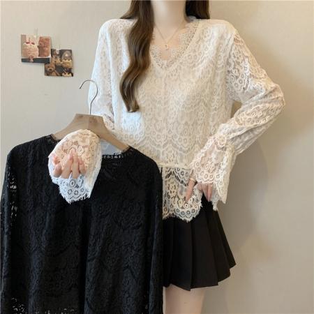 FA41635# 大码女装秋冬新款设计感时尚百搭宽松显瘦蕾丝打底上衣 服裝批發女裝批發服飾貨源