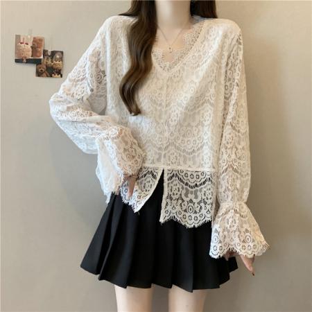 FA41635# 大码女装秋冬新款设计感时尚百搭宽松显瘦蕾丝打底上衣 服裝批發女裝批發服飾貨源