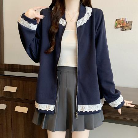 FA41639# 大码女装秋冬新款设计感时尚百搭宽松显瘦蕾丝拼接卫衣外套 服裝批發女裝批發服飾貨源