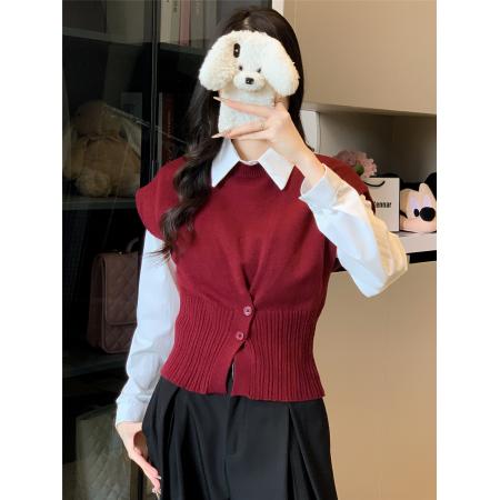 FA41645# 新款修身百搭圆领针织马甲女宽松显瘦无袖坎肩背心潮 服裝批發女裝批發服飾貨源