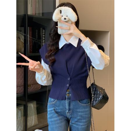 FA41645# 新款修身百搭圆领针织马甲女宽松显瘦无袖坎肩背心潮 服裝批發女裝批發服飾貨源