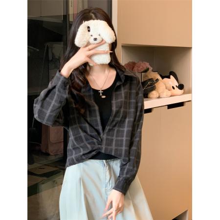FA41648# 真两件套时尚百搭休闲长袖衬衫背心两件套 服裝批發女裝批發服飾貨源