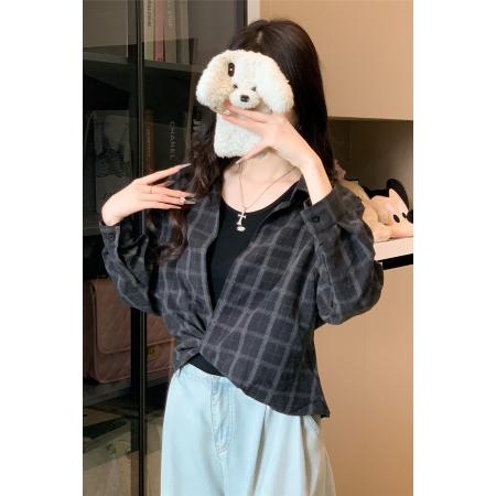 FA41648# 真两件套时尚百搭休闲长袖衬衫背心两件套 服裝批發女裝批發服飾貨源