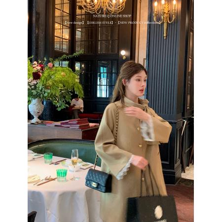 FA41662# 法式千金风蝴蝶结飘带风衣外套女小个子卡其色大衣早秋穿搭 服裝批發女裝批發服飾貨源